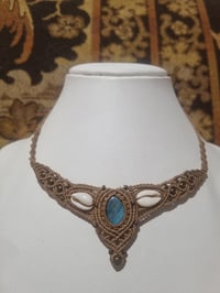Image 2 of Azure Tides - Blue apatite & Cowrie shell micro macrame necklace 