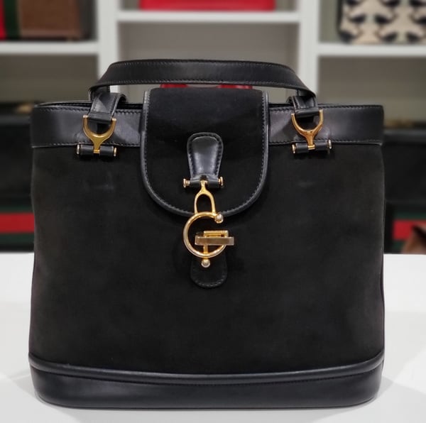 Image of Vtg. Gucci Blue Suede/Leather Handbag 