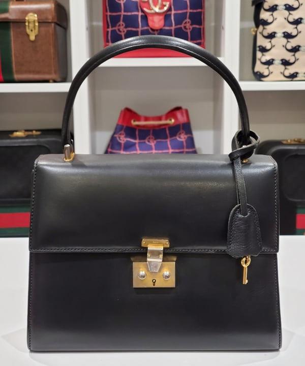 Image of Vtg. Gucci Black Leather Kelly Style Handbag 