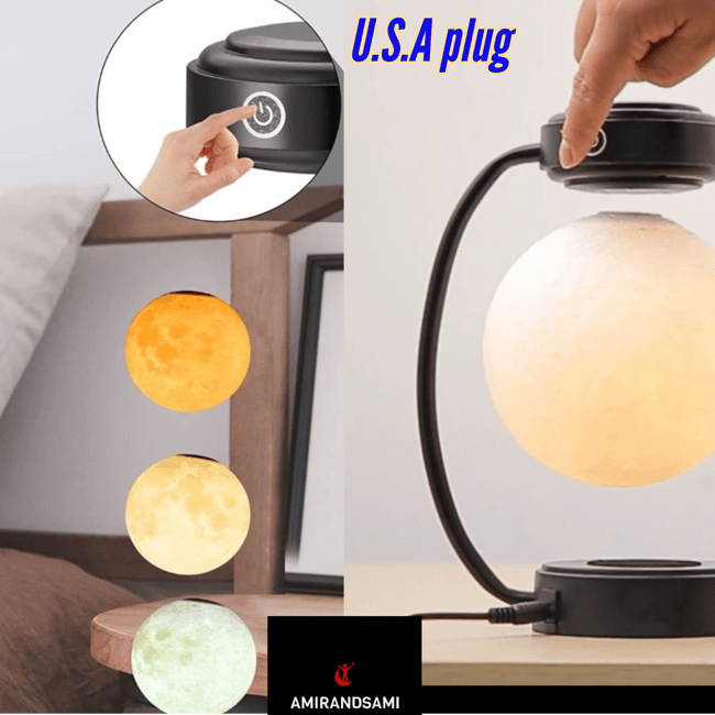 REF 01 : USA PLUG ROTATING LEVITATING 3D MAGNETIC MOON LAMP