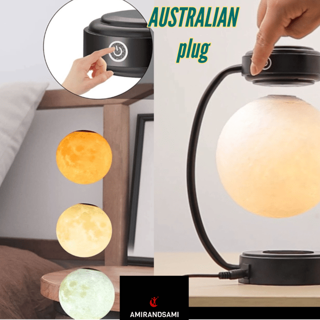 REF :04: AUSTRALIAN PLUG ROTATING LEVITATING 3D MAGNETIC MOON LAMP