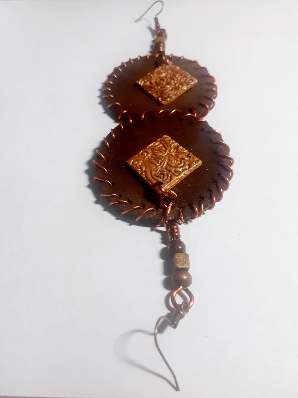 Image of Lovely Me One of a Kind Afrocentric Wood Tinted Wire Wrap Beaded earrings