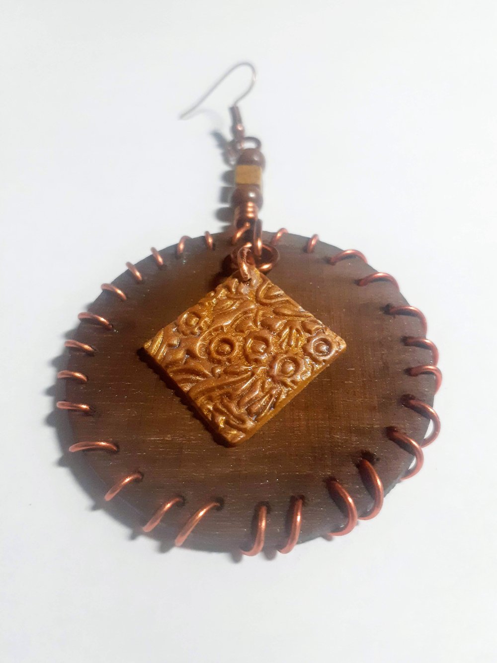 Image of Lovely Me One of a Kind Afrocentric Wood Tinted Wire Wrap Beaded earrings