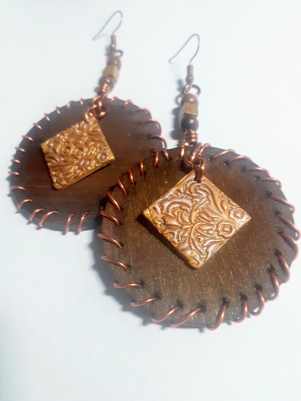 Image of Lovely Me One of a Kind Afrocentric Wood Tinted Wire Wrap Beaded earrings