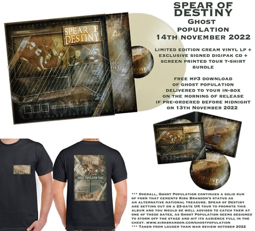 SPEAR OF DESTINY Ghost Population Cream Vinyl + CD + T-Shirt Bundle
