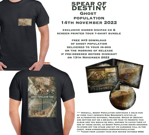 SPEAR OF DESTINY Ghost  Population CD + Tour T-shirt Bundle