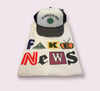 FAKE NEWS WHITE T-SHIRT WITH GREY MEDIA IS THE VIRUS HAT