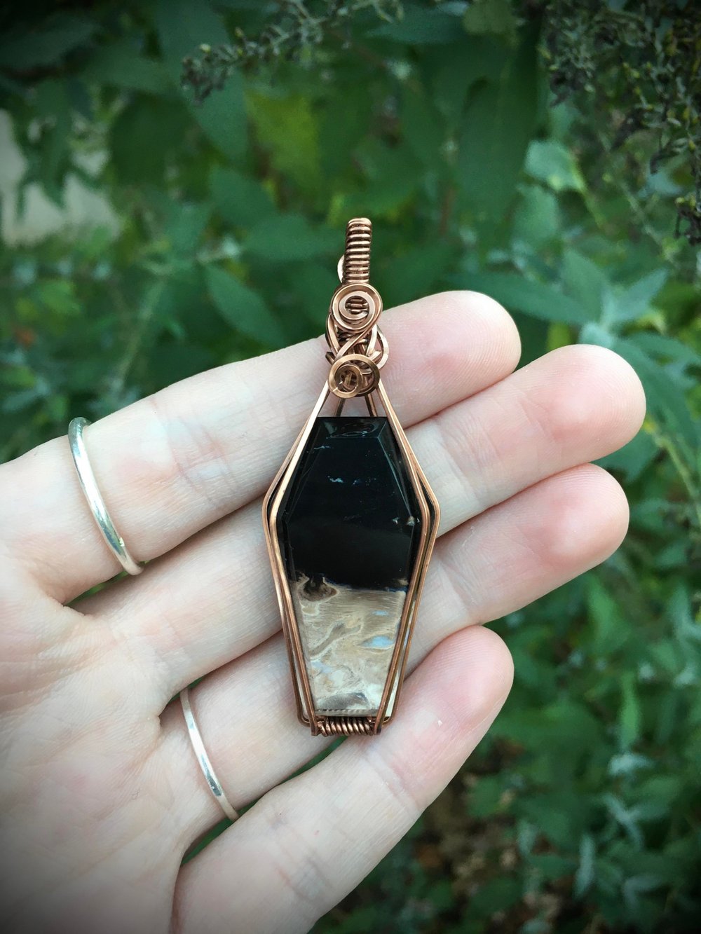 fossilized palmroot coffin necklace