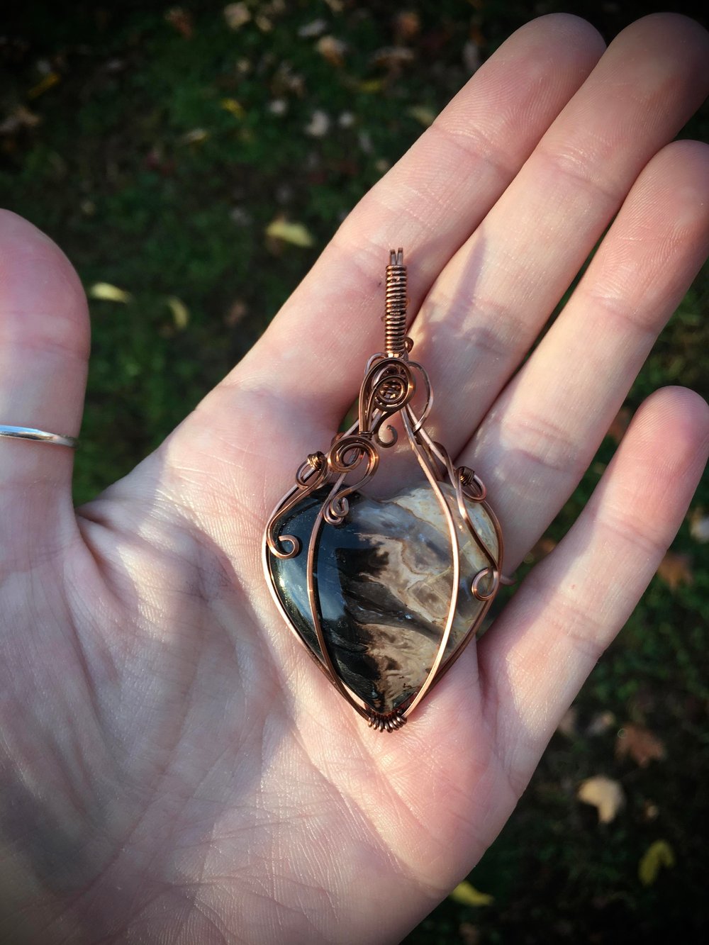 assorted fossilized palmroot heart necklaces