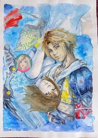 Image 2 of ORIGINAL PAINTING Tidus and Yuna watercolour portrait illustration