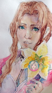 Image 2 of ORIGINAL PAINTING Aerith Watercolour portrait FFVII