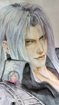 Image 2 of ORIGINAL PAINTING Sephiroth watercolour portrait FFVII