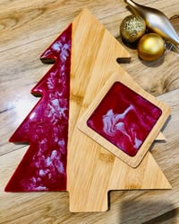 Image 1 of Christmas Tree Resin Serving Boards, Coasters & Knife Set