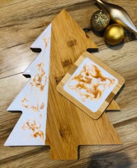 Image 2 of Christmas Tree Resin Serving Boards, Coasters & Knife Set