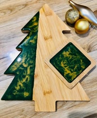 Image 3 of Christmas Tree Resin Serving Boards, Coasters & Knife Set