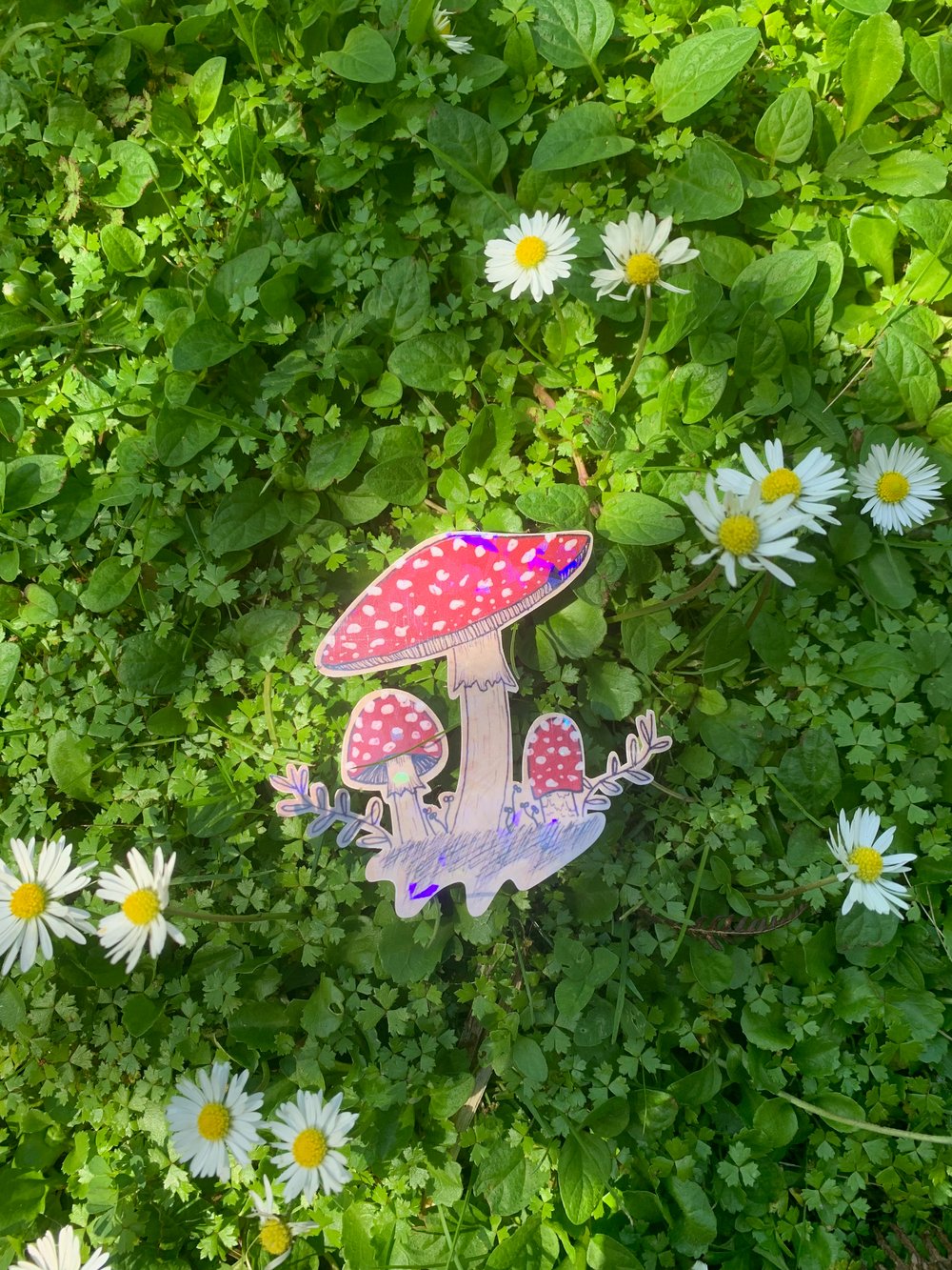 Image of Broken Glass Red Spot Mushrooms Sticker