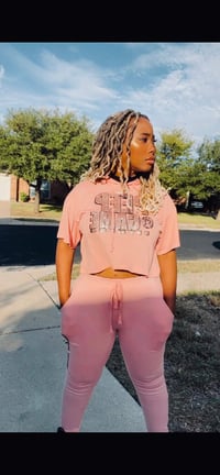 Image 2 of Peep Game womens crop top hoodie and pants set