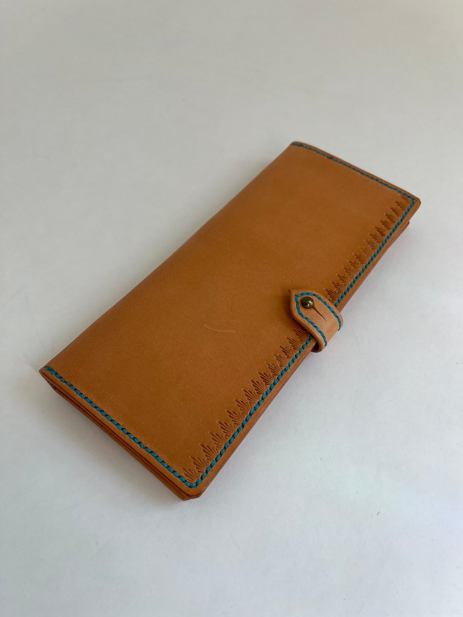 Image of Natural Italian Vachetta Long Wallet (Aqua)
