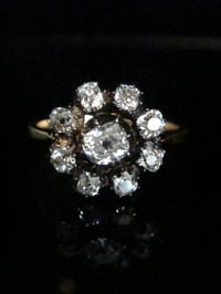 Image 1 of Victorian 18ct yellow gold large old mine cut diamond 0.90ct cluster ring