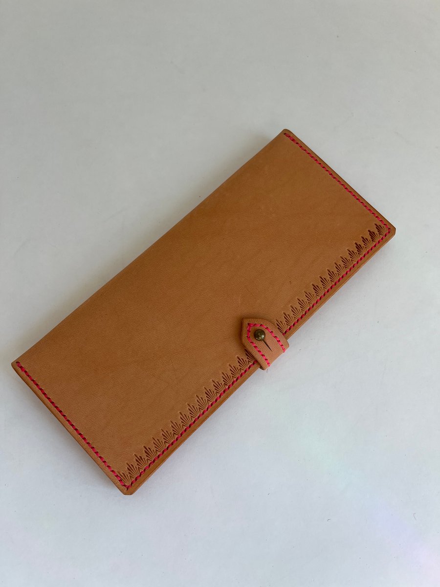 Image of Natural Italian Vachetta Long Wallet (Neon Pink)