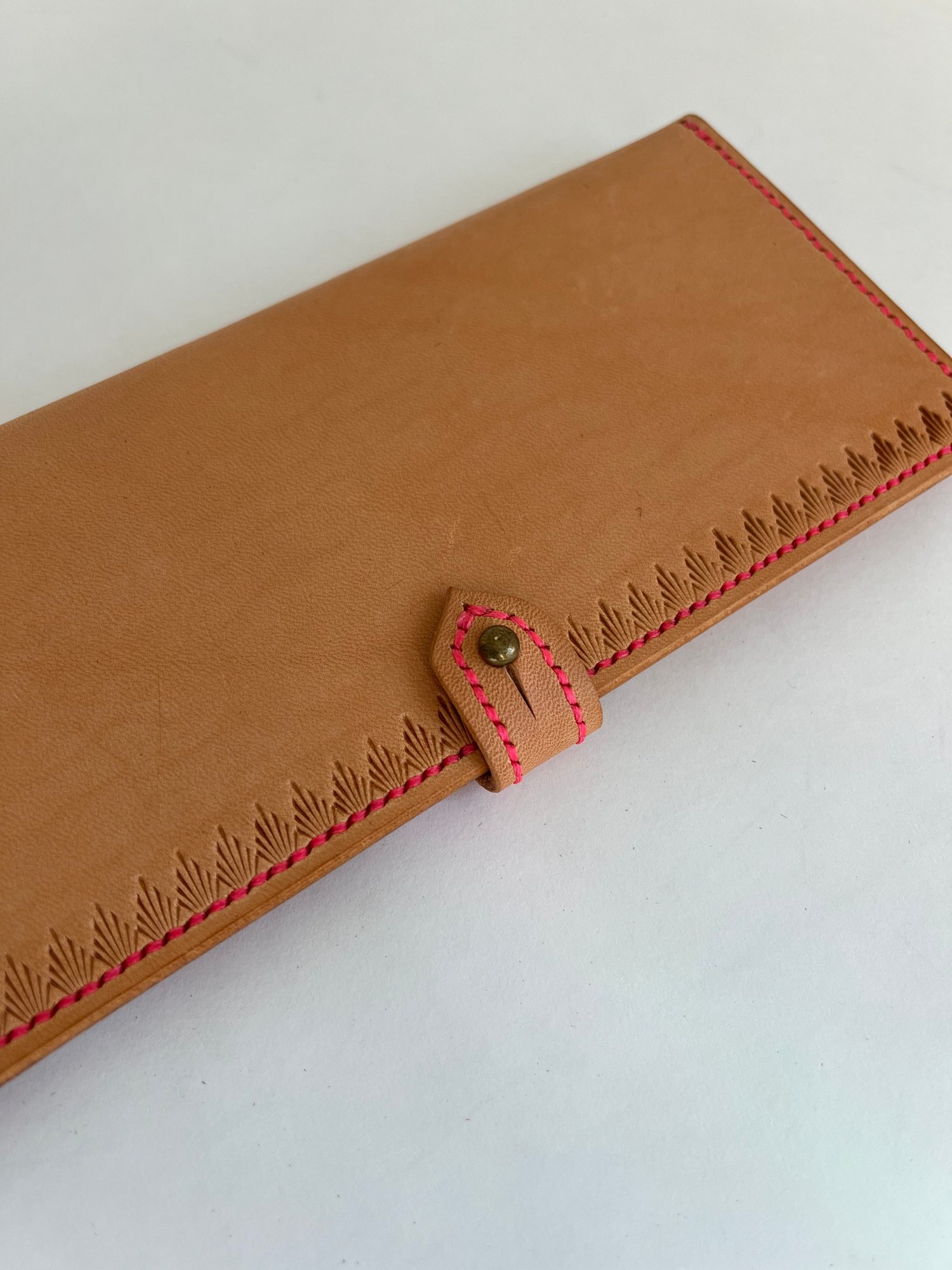 Image of Natural Italian Vachetta Long Wallet (Neon Pink)