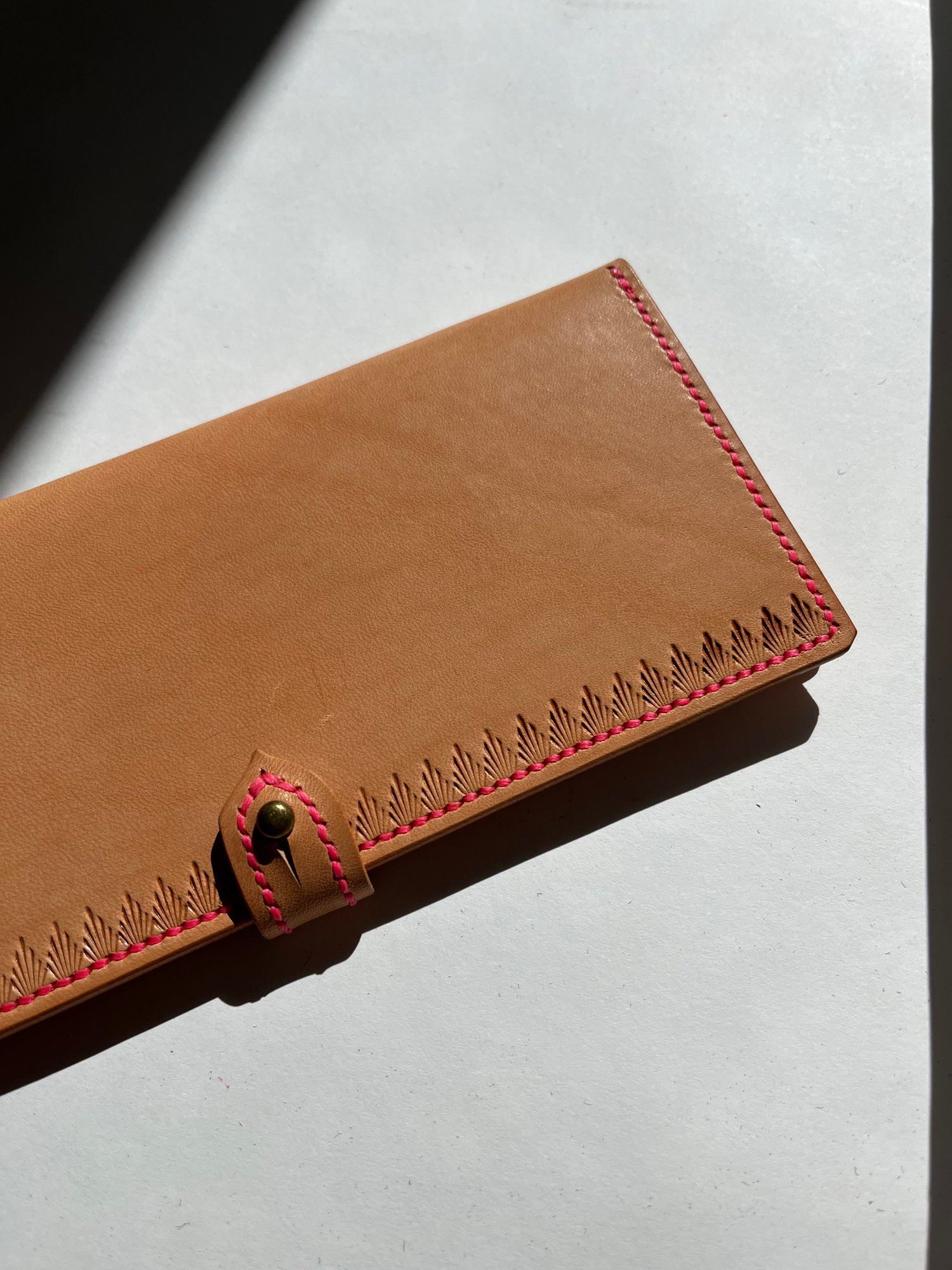Image of Natural Italian Vachetta Long Wallet (Neon Pink)