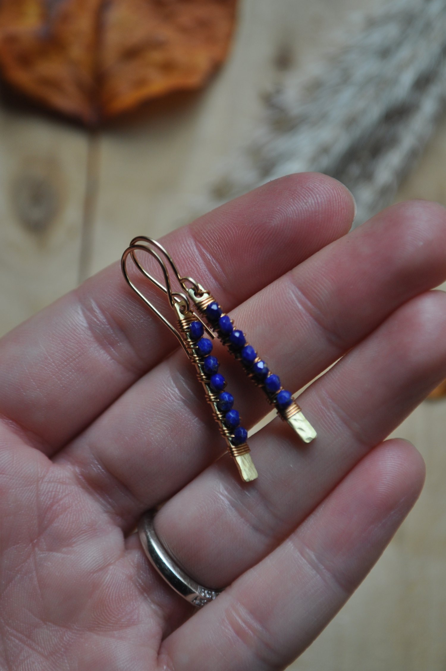 Image of Lapis Lazuli Brass Bar Dangles - Small