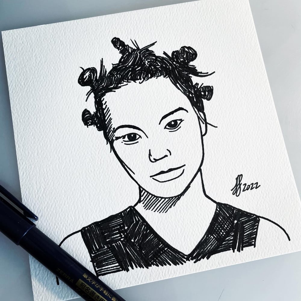 Image of Bjork Original Ink Portrait Drawing