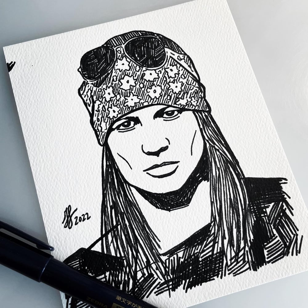 Image of Axl Rose Guns N Roses Original Ink Portrait Drawing