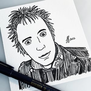 Image of Johnny Rotten Sex Pistols Original Ink Portrait Drawing