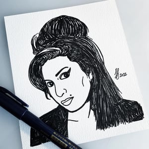 Image of Amy Winehouse Original Ink Portrait Drawing