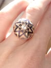 EDWARDIAN 18CT YELLOW GOLD FRENCH STAR CELESTIAL ENAMEL DIAMOND BOMBE RING