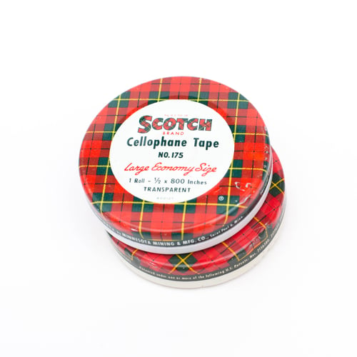 Image of Plaid Scotch Tape Tin with Christmas Ephemera