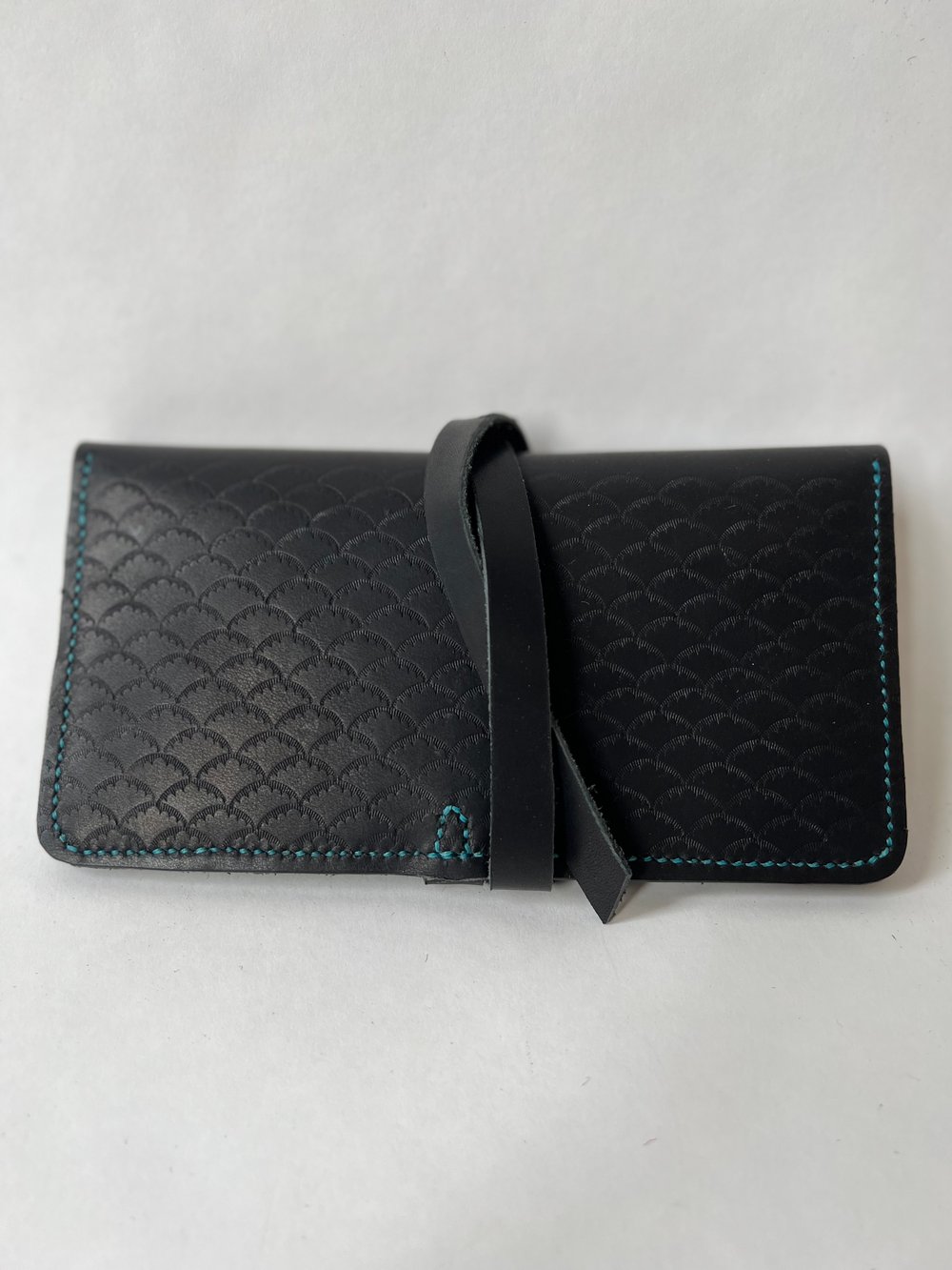 Image of Black Stamped Wrap Clutch 