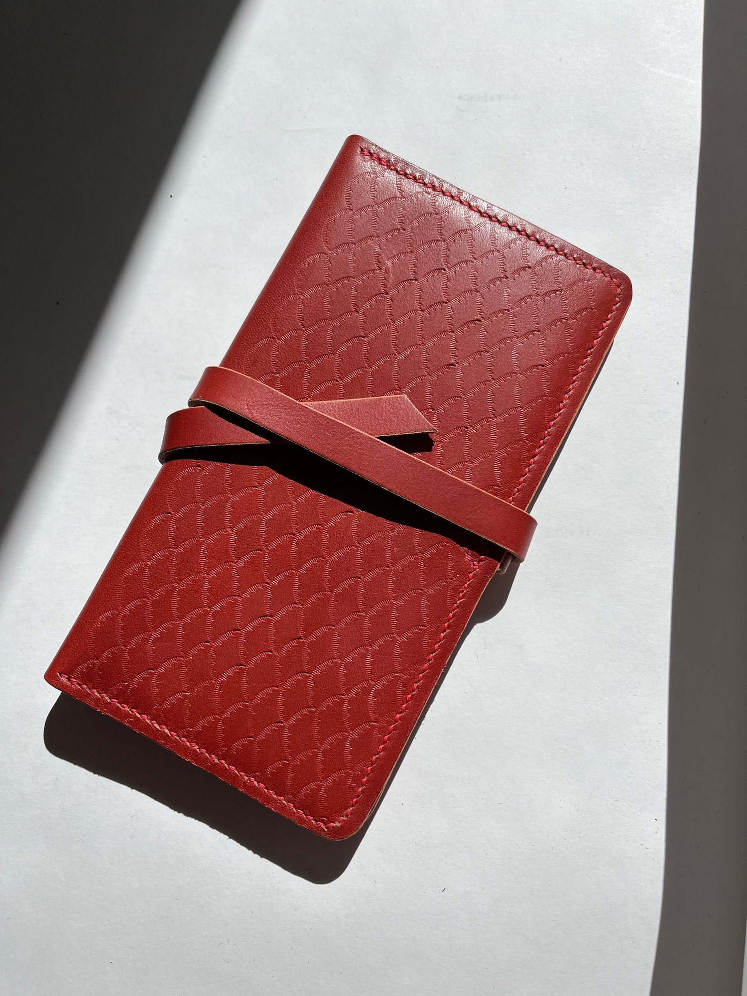 Image of Portage Red Stamped Wrap Clutch 