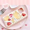 Decoden Phone Case Whipped Cream Strawberries Pastel Yellow Custard Teddy Bear Shaped Biscuit Cookie