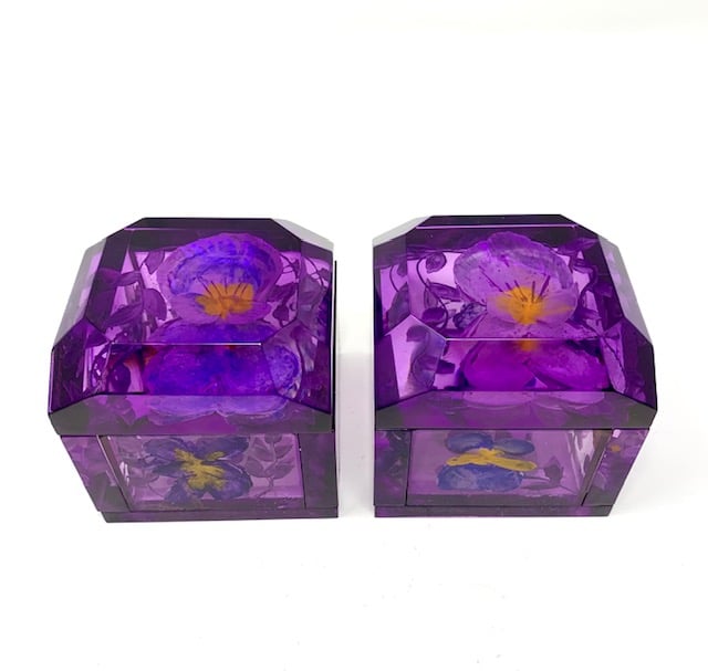 Image of Painted Jumbo Mini Pansy Boxes - Purple