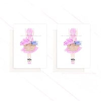 Image 1 of STATIONERY CARD: PINK STRIPES AND BLACK BOWS