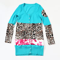 Image 1 of teal animal print floral 10/12 sweater buttons courtneycourtney long cardigan 