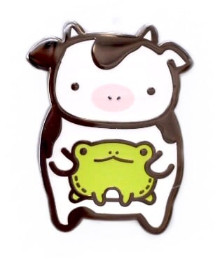 Cow with Frog Plushie Pin
