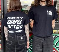 Image 1 of CHAPEL TATTOO DICE GUY TEE  "FOLLOW ME TO CHAPEL TATTOO"