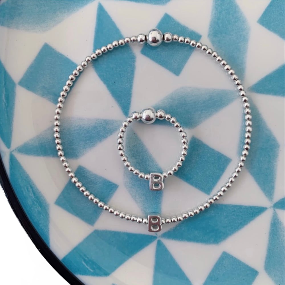 Image of Sterling Silver Initial Bracelet & Ring set 
