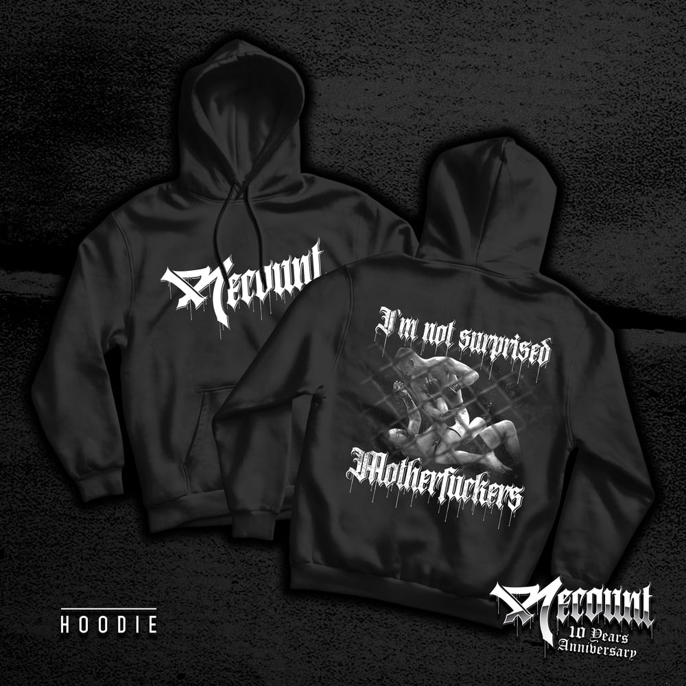 Image of REPRINTED *NOT SURPRISED* LOGO HOODIE BLACK