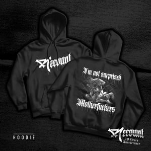 Image of REPRINTED *NOT SURPRISED* LOGO HOODIE BLACK 
