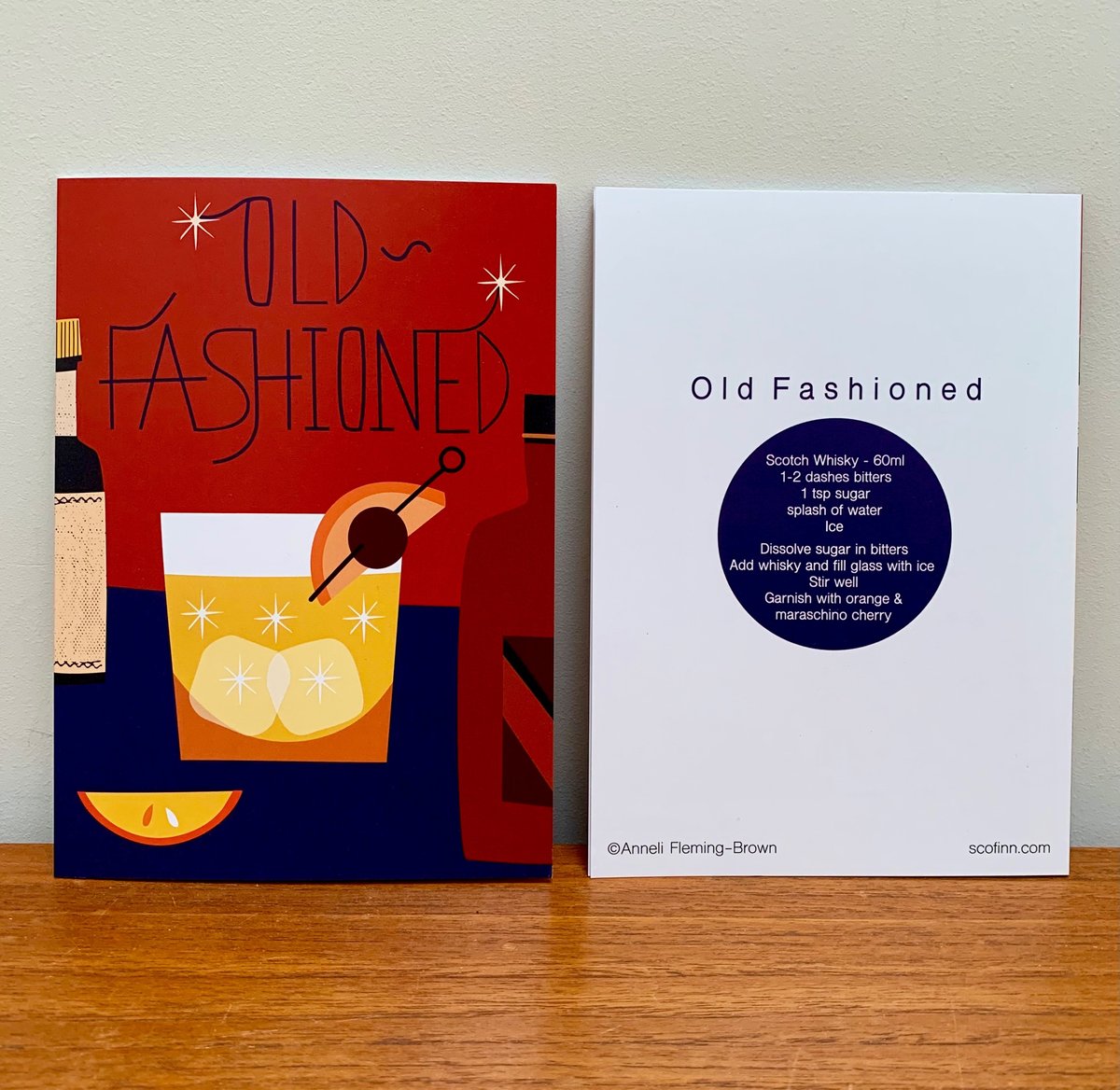 Cocktail Recipe Cards: Margarita, Old-Fashioned or Tequila Sunrise