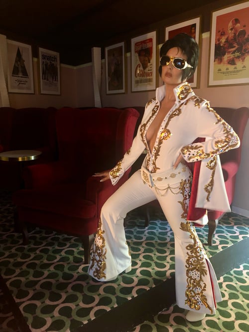 Image of Elvis Presley Ladies Costume Cosplay White Vegas Jumpsuit with Cape