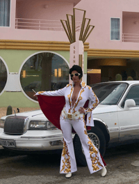 Image 5 of Elvis Presley Ladies Costume Cosplay White Vegas Jumpsuit with Cape