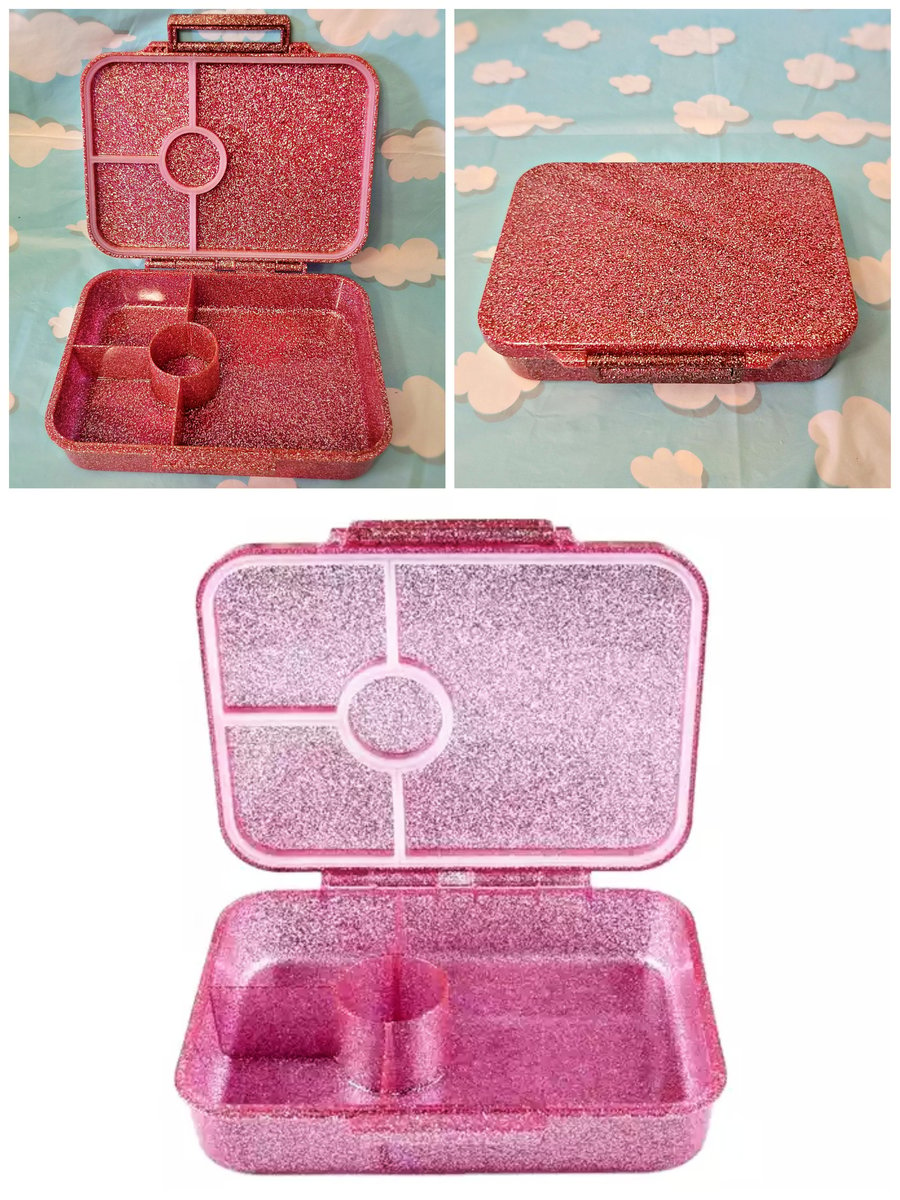 Pink Rose Gold Glitter & Sparkle Monogram Metal Lunch Box