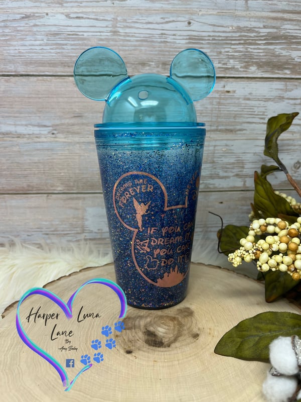 Image of 16oz Blue Rose Gold Mouse Ears Tumbler