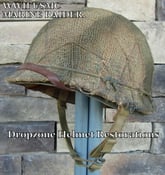 Image of WWII M1 USMC Helmet Fixed bale Front Seam & Westinghouse Liner Marine Raider Burlap Camo Cover.